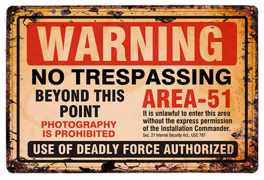 Area 51 - No Traspassing | Tin – Metal vintage decorative retro plate