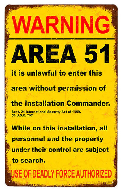 Area 51 Warning – Permission of the Installation Commander | Tin – Metal vintage decorative retro plate